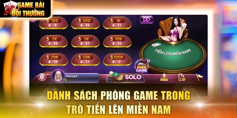 Danh sách phòng game trong trò Tiến Lên Miền Nam